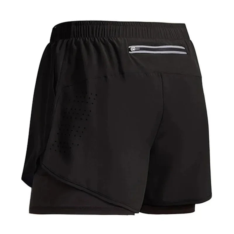 Herren Laufshorts Schnelltrocknende Fitness Schwarz Doppellagige Shorts Herren Neue Sport Workout Training Bodybuilding Kurze Hosen