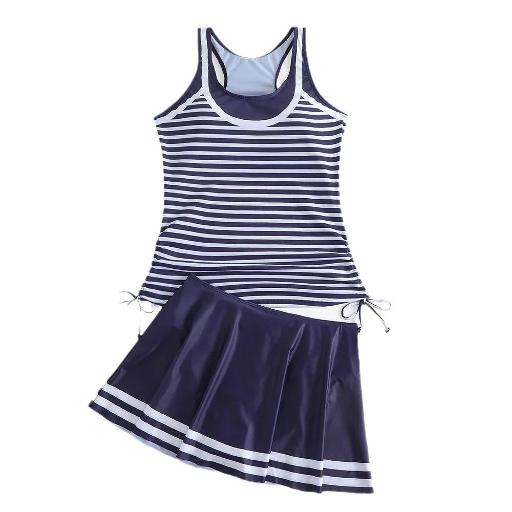 Swimwear Women Bikini Tankini Plus Size Sleeveless Side Tie Bikinis Striped Solid Color Swimsuit Mini Swim Skort Two Piece