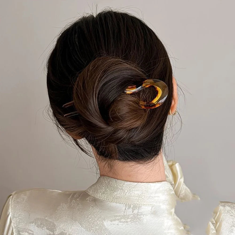U-förmige Haargabel Mode Schildpatt Acetat Acryl Haarnadel Geometrischer Kopfschmuck Haarstäbe Frauen Mädchen Haar-Accessoires
