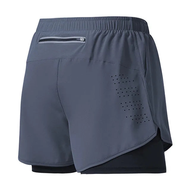 Herren Laufshorts Schnelltrocknende Fitness Schwarz Doppellagige Shorts Herren Neue Sport Workout Training Bodybuilding Kurze Hosen
