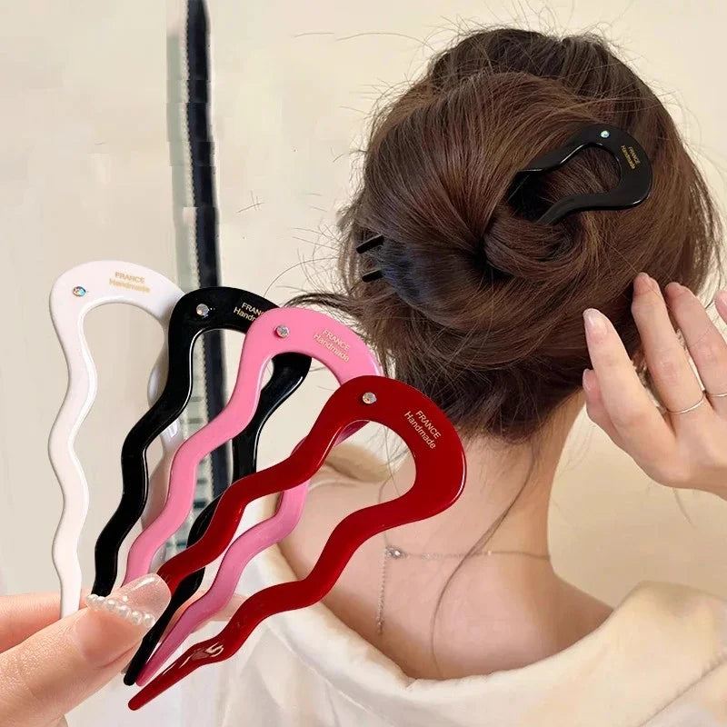 U-förmige Haargabel Mode Schildpatt Acetat Acryl Haarnadel Geometrischer Kopfschmuck Haarstäbe Frauen Mädchen Haar-Accessoires