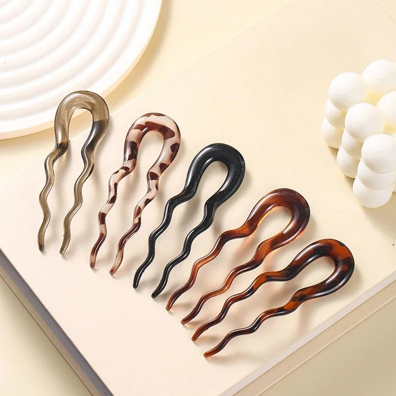 U-förmige Haargabel Mode Schildpatt Acetat Acryl Haarnadel Geometrischer Kopfschmuck Haarstäbe Frauen Mädchen Haar-Accessoires