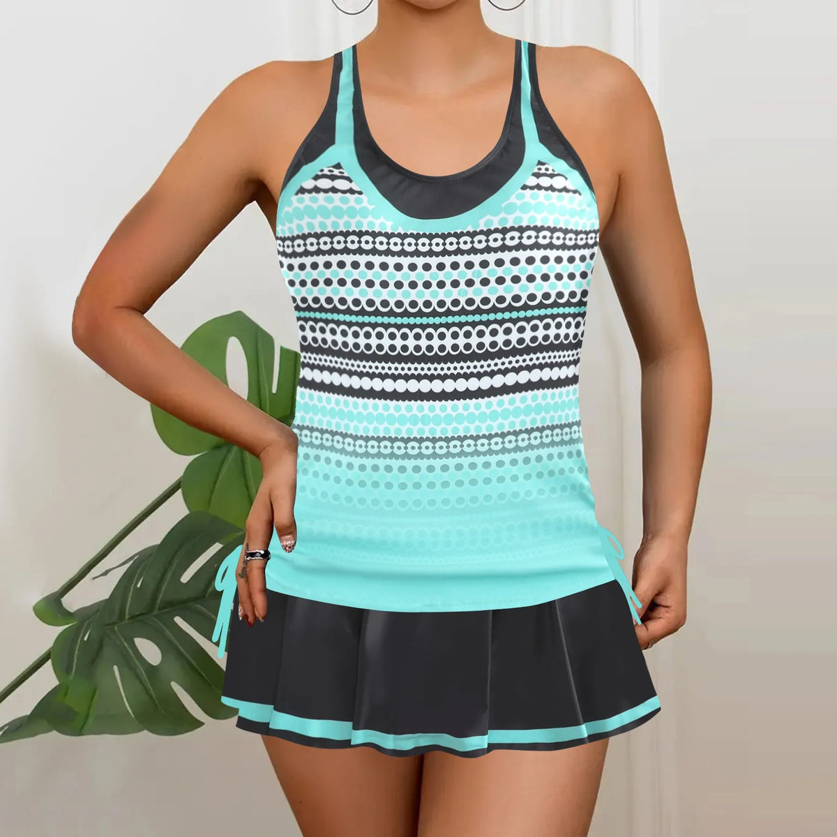Swimwear Women Bikini Tankini Plus Size Sleeveless Side Tie Bikinis Striped Solid Color Swimsuit Mini Swim Skort Two Piece