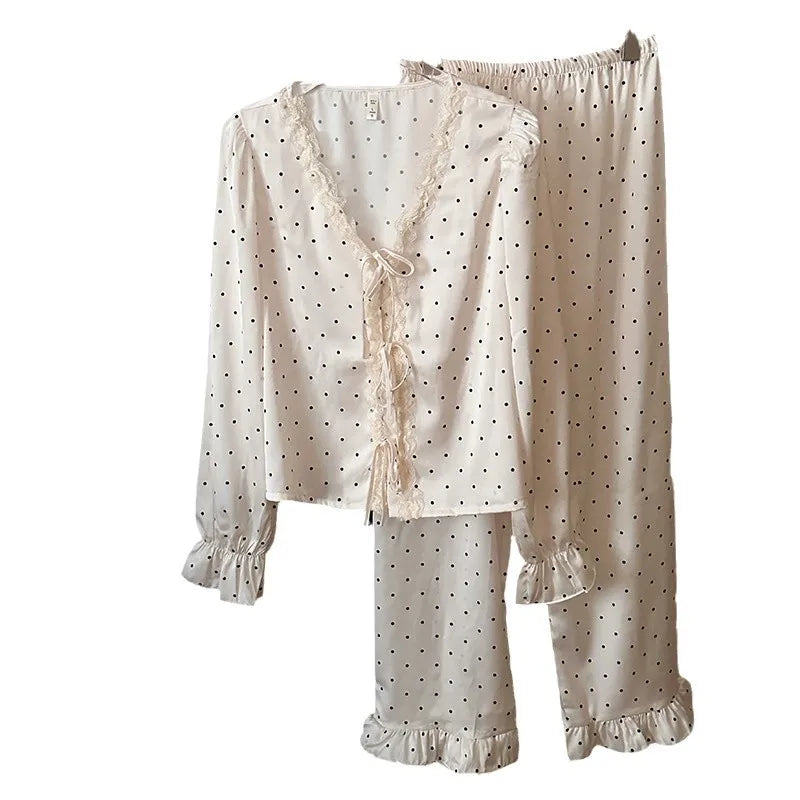 Frühling Neue Damenpyjamas 2-teiliges Set Schlafanzüge Elegant Französischer Hofstil Nachtwäsche Pyjama Pour Femme Seidensatin Homewear Lingerie