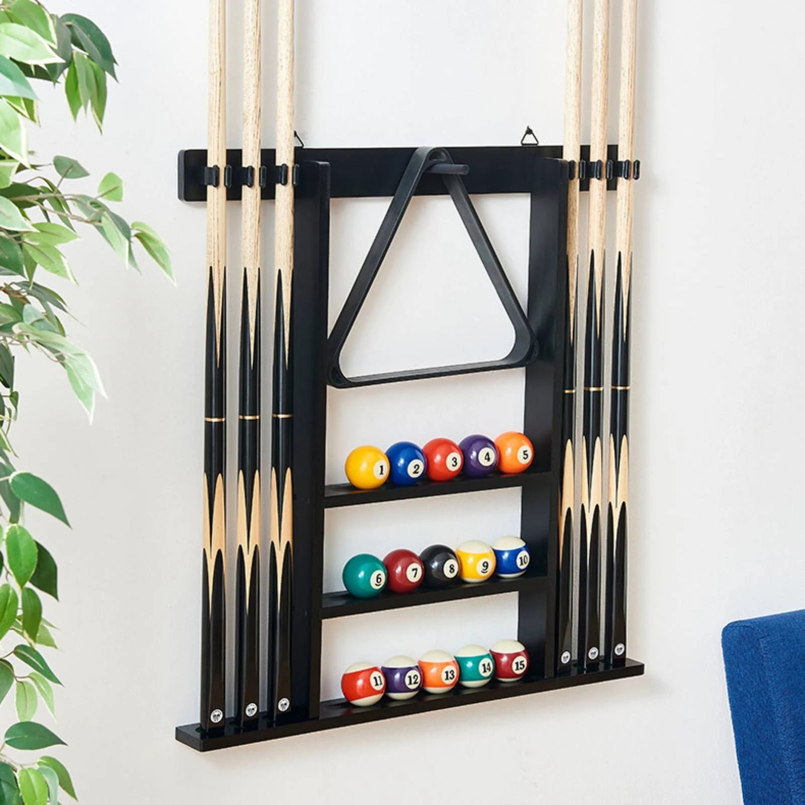 Pool Cue Rack with Accessory Storage Hardwood Pool Cue Rack Sturdy Easy to Install for Game Room, Home Bar
