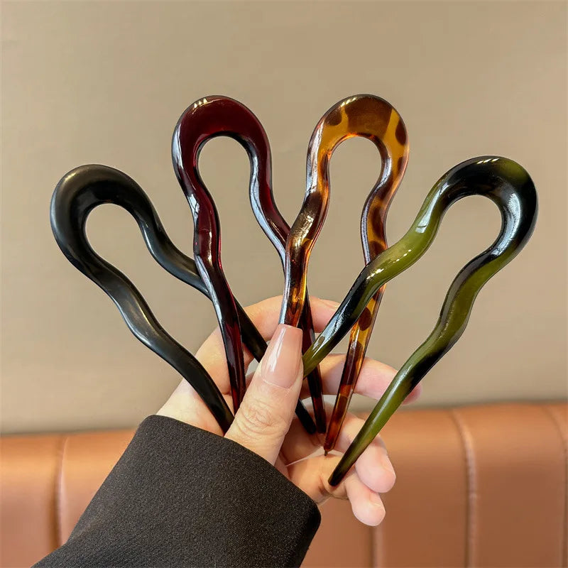 U-förmige Haargabel Mode Schildpatt Acetat Acryl Haarnadel Geometrischer Kopfschmuck Haarstäbe Frauen Mädchen Haar-Accessoires