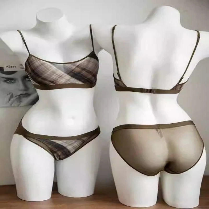 Ensemble Lingerie Carreaux Vintage Américain Pour Femmes, Soutien-Gorge Push Up Fin Anti Affaissement Confortable