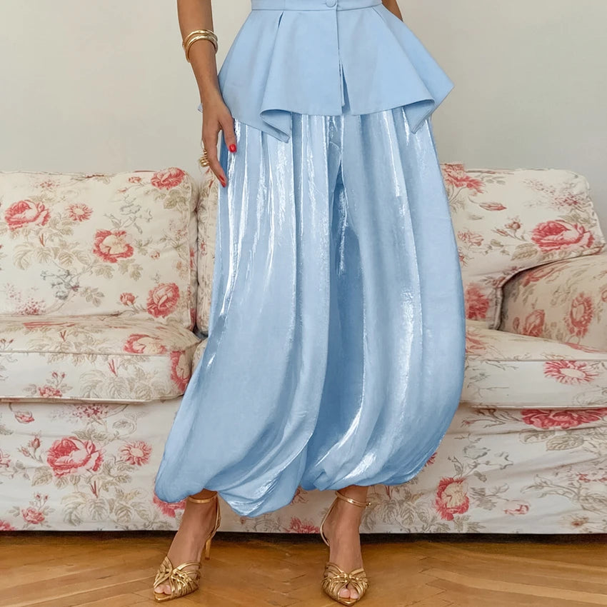 Linad Elegante Rosa Krepp Weite Pluderhose für Damen Street Chic Plissierte Hose Weiblich Herbst Vintage High Waist Lange Hose 2025