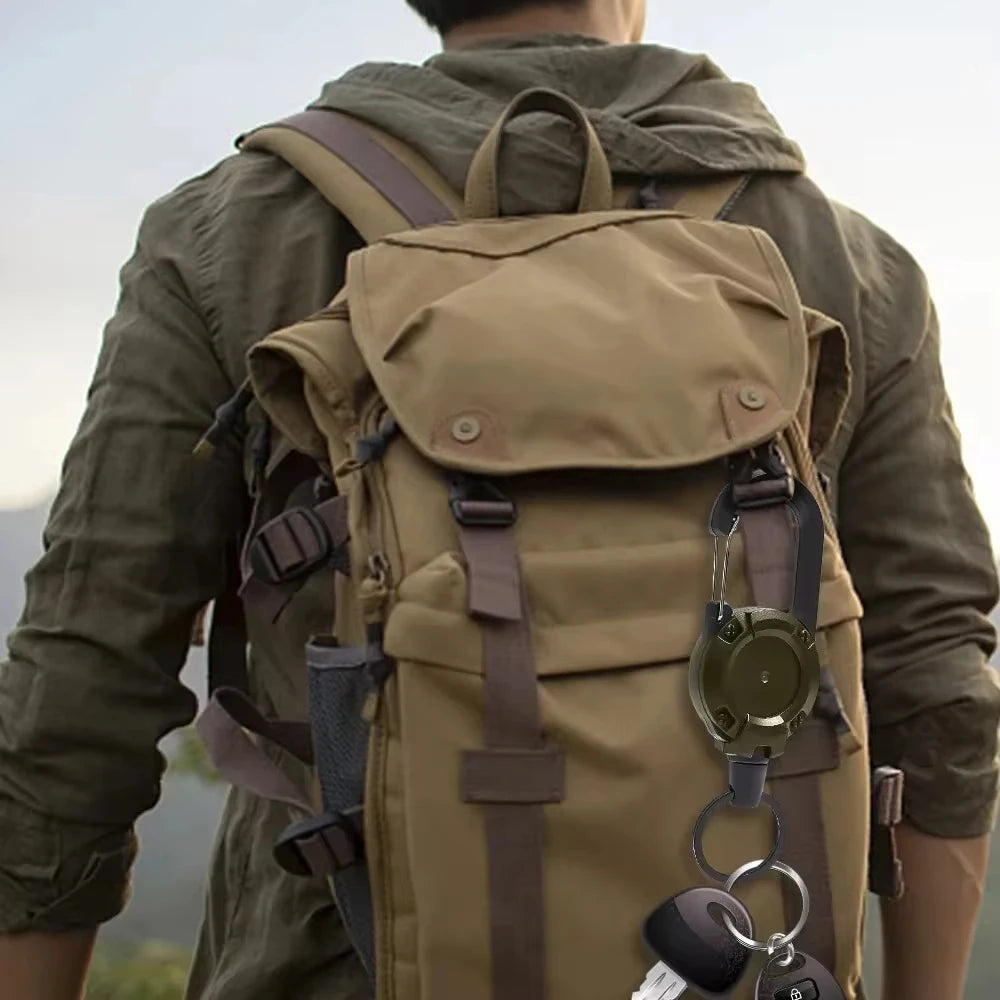 Einziehbarer Hochleistungs-Schlüsselanhänger, Karabiner, starkes Stahlseil, Schnalle, Feder-Schlüsselring, Outdoor-Sport-Befestigung, Schlüsselanhänger-Werkzeug