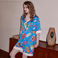Damen Schlafanzug Cartoon Bedruckt Pyjama Set Loungewear Sommer Neu Eisseide Pyjama Pour Femme Sexy Locker Hauskleidung Dessous