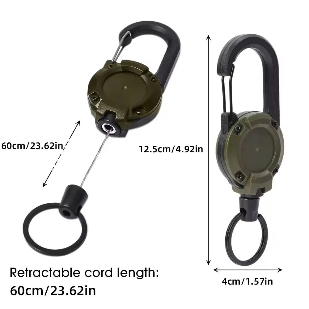 Einziehbarer Hochleistungs-Schlüsselanhänger, Karabiner, starkes Stahlseil, Schnalle, Feder-Schlüsselring, Outdoor-Sport-Befestigung, Schlüsselanhänger-Werkzeug