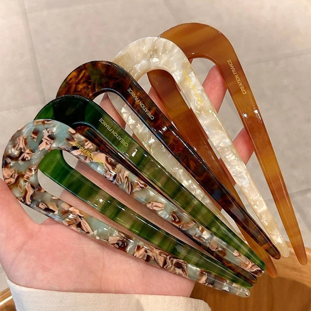 U-förmige Haargabel Mode Schildpatt Acetat Acryl Haarnadel Geometrischer Kopfschmuck Haarstäbe Frauen Mädchen Haar-Accessoires