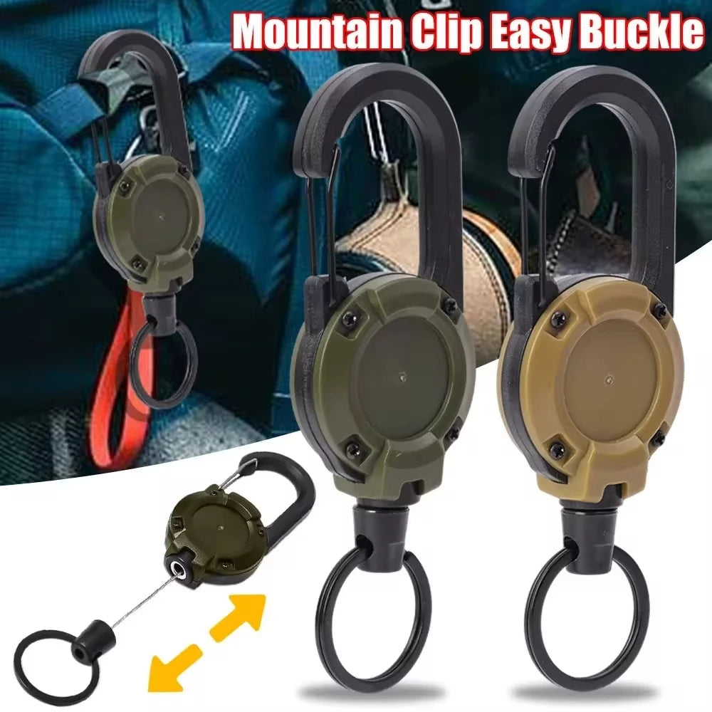 Einziehbarer Hochleistungs-Schlüsselanhänger, Karabiner, starkes Stahlseil, Schnalle, Feder-Schlüsselring, Outdoor-Sport-Befestigung, Schlüsselanhänger-Werkzeug