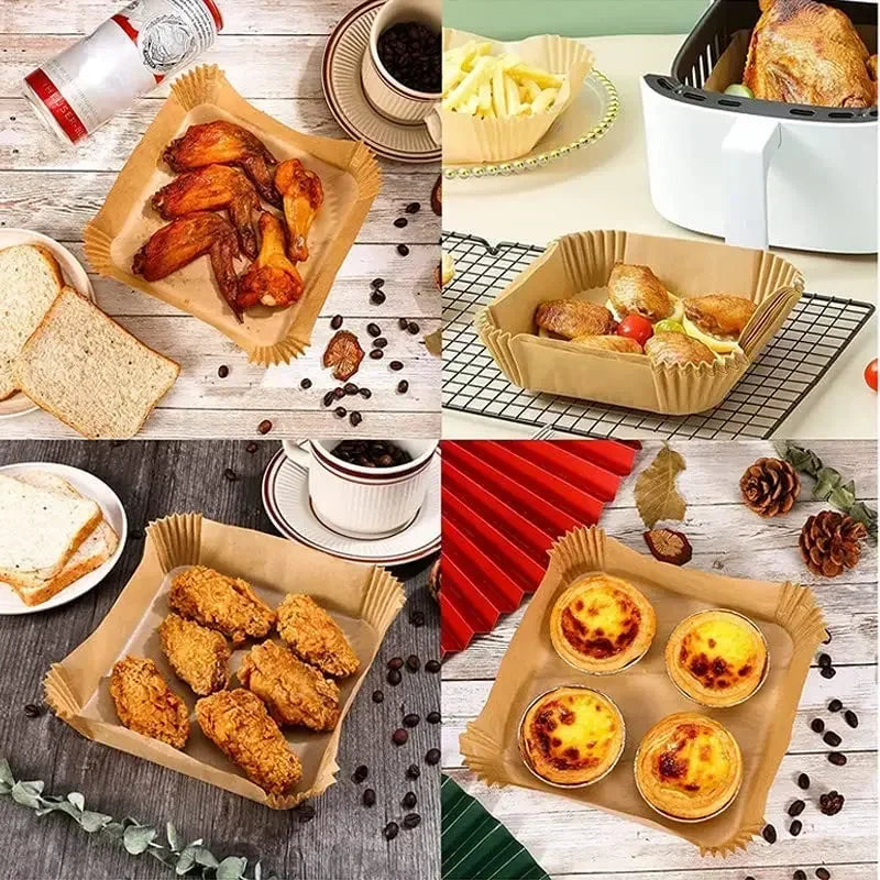 50 Pack Antihaft-Papierauskleidungen für Heißluftfritteusen zum Backen und für Mikrowellen – leicht zu reinigen und zu trennen für gesünderes Kochen