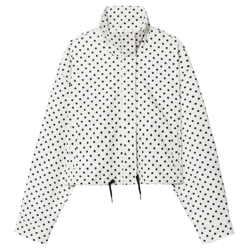 HXAO Polka Dot Bomberjacke Damen Jacken Übergangsjacke Oversized Langarm Oberteil Oberbekleidung Fliegerjacke Plus Size Reißverschluss Kurze Jacken