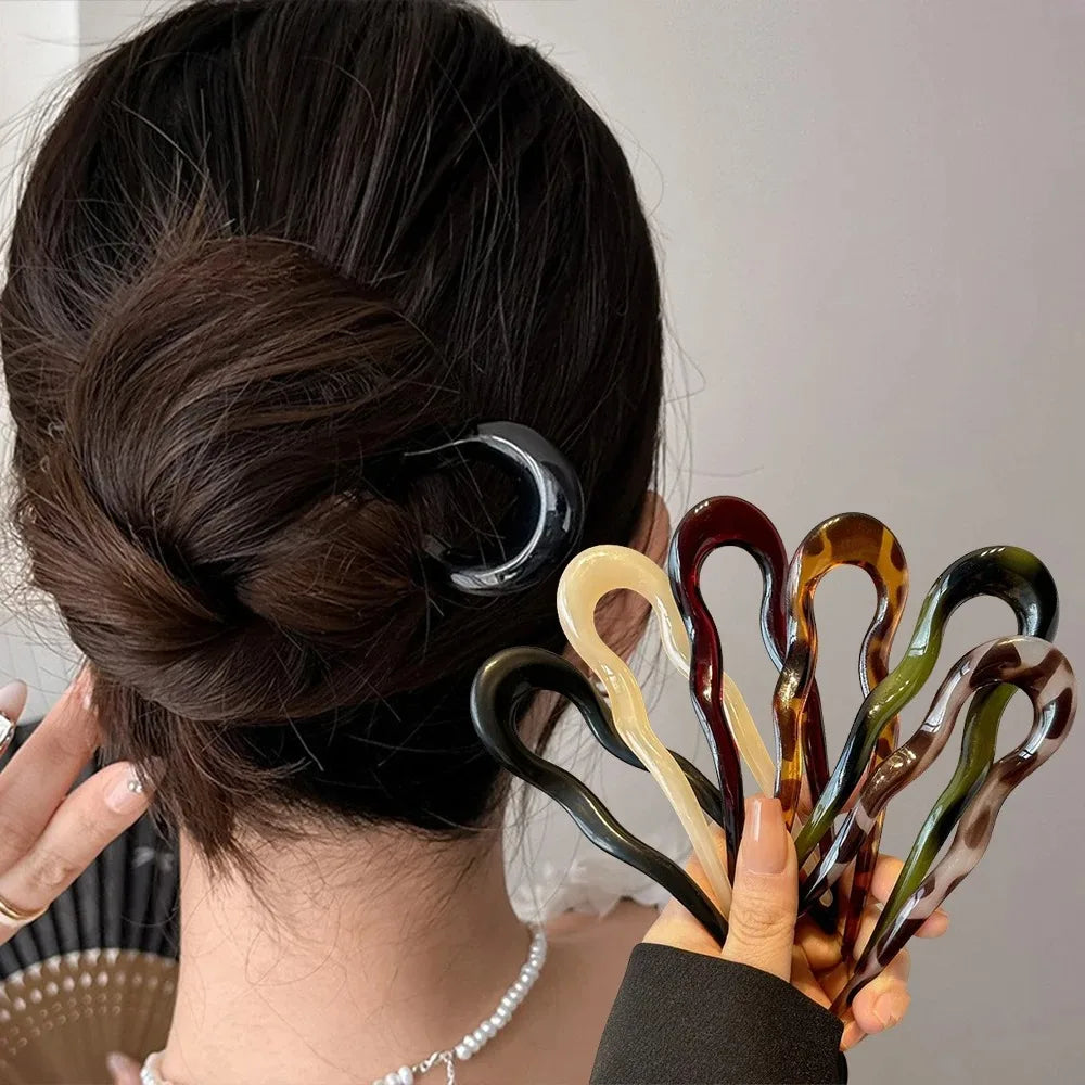 Fashion U-Shaped Hair Fork Tortoiseshell Acetate Acrylic Hairpin Geometric Women's Hair Accessories Hair Sticks Girls Headwear