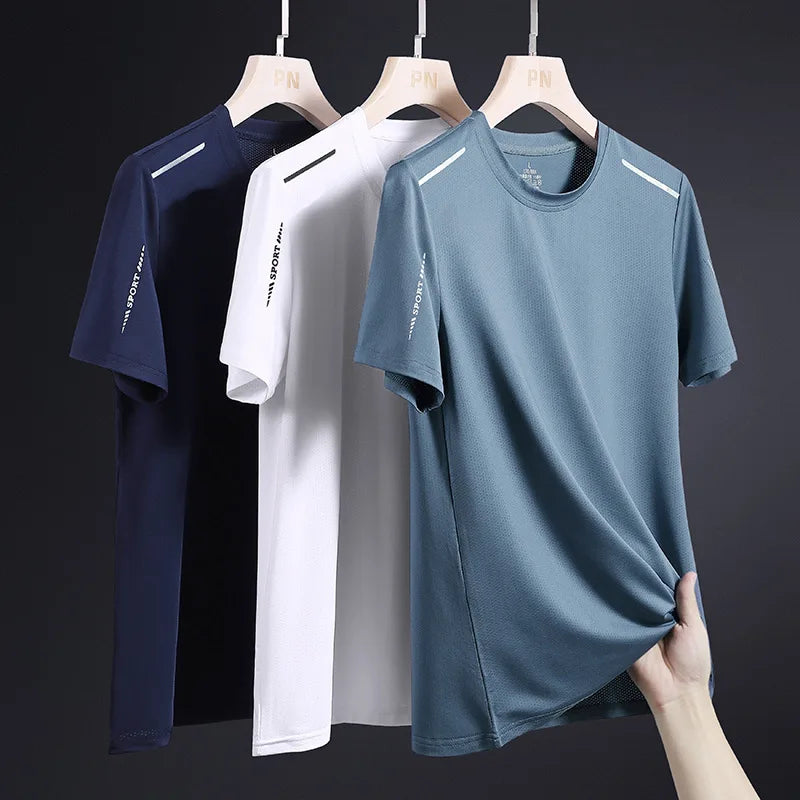 Sommer Herren Lauf-T-Shirts schnelltrocknend atmungsaktiv zum Wandern Angeln weiche Elastizität Outdoor-Sport Kurzarmshirt
