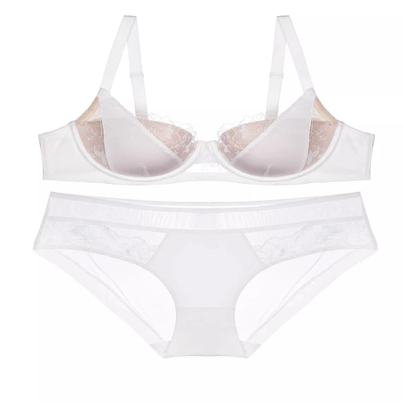 Ensemble Lingerie Dentelle Brodée Sexy Pour Femmes, Soutien-Gorge Minimiseur, Armature Douce Anti Affaissement Confort Quotidien