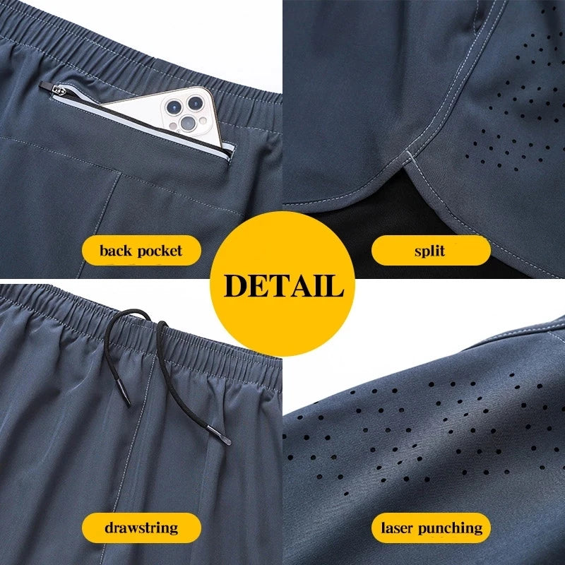 Herren Laufshorts Schnelltrocknende Fitness Schwarz Doppellagige Shorts Herren Neue Sport Workout Training Bodybuilding Kurze Hosen