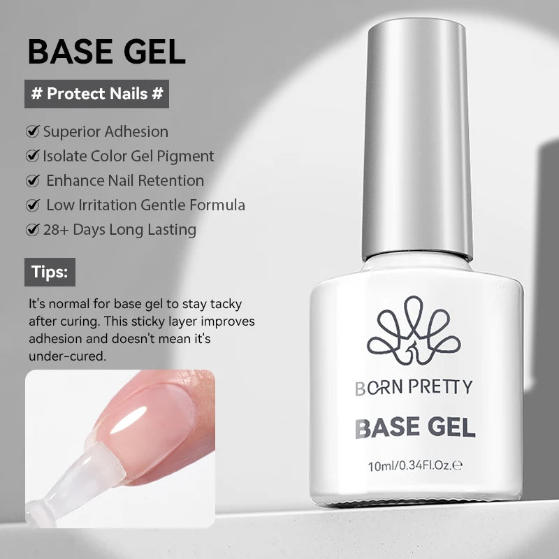 BORN PRETTY 10ml Base Gel Top Coat Rubber Gel Aufbaugel für Nägel Tools Soak Off UV LED Nagellack Funktionsgel