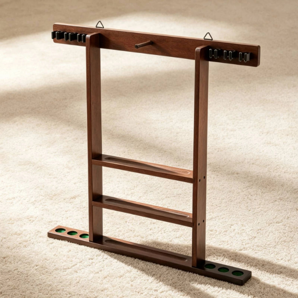Pool Cue Rack with Accessory Storage Hardwood Pool Cue Rack Sturdy Easy to Install for Game Room, Home Bar