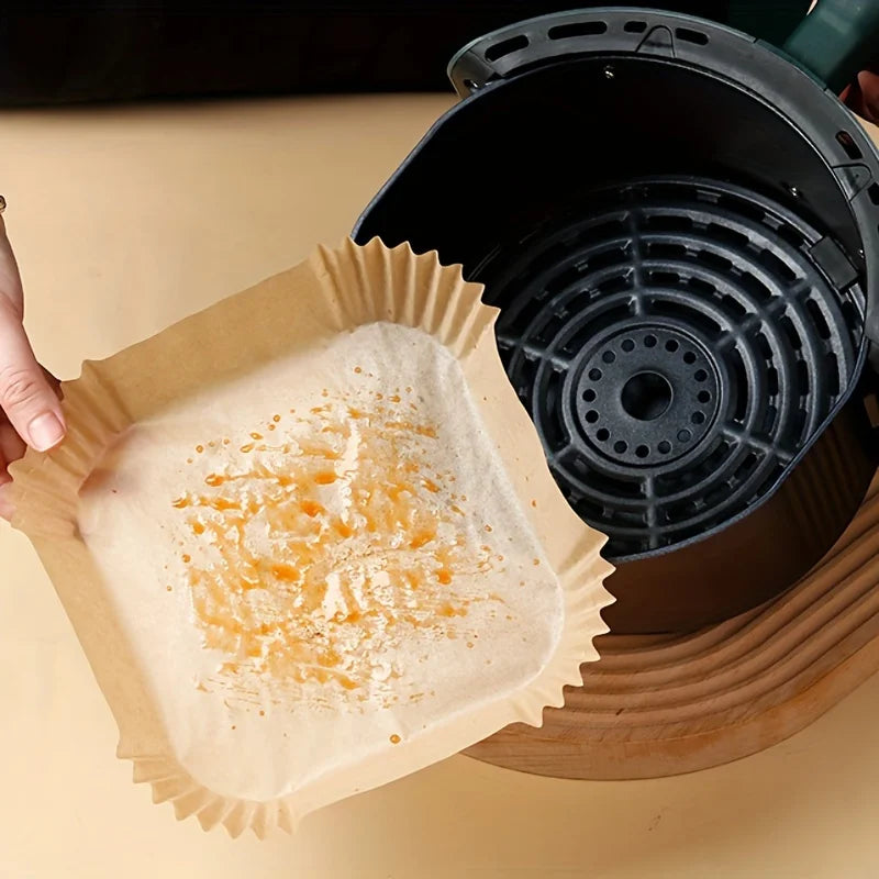 50 Stück Backpapier für Heißluftfritteusen zum Backen und für Mikrowellen – Antihaftbeschichtung, leicht zu reinigen und zu trennen für gesünderes Kochen