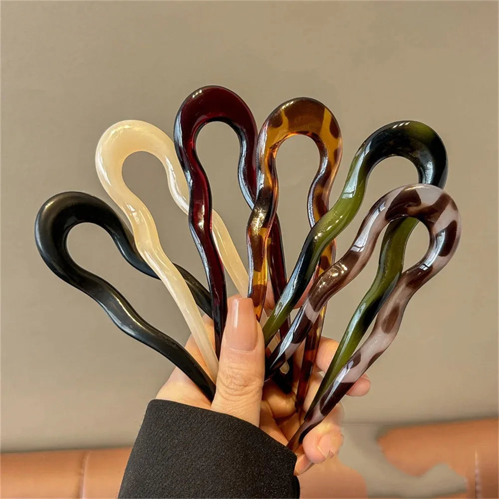 Fashion U-Shaped Hair Fork Tortoiseshell Acetate Acrylic Hairpin Geometric Women's Hair Accessories Hair Sticks Girls Headwear