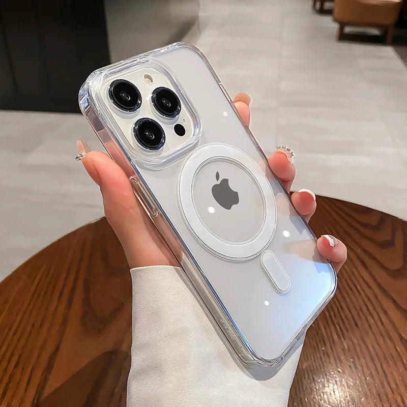 Für Magsafe Magnetische Transparente Kabellose Ladehülle für iPhone 11 12 13 14 15 16 17 Air Pro Max Plus Mini Stoßfeste PC-Hülle