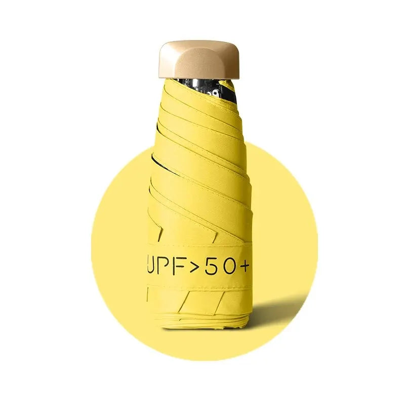 UPF50+ Mini Flachschirm, 5-fach faltbar, tragbarer Taschen-UV-Schutz-Regenschirm für Damen