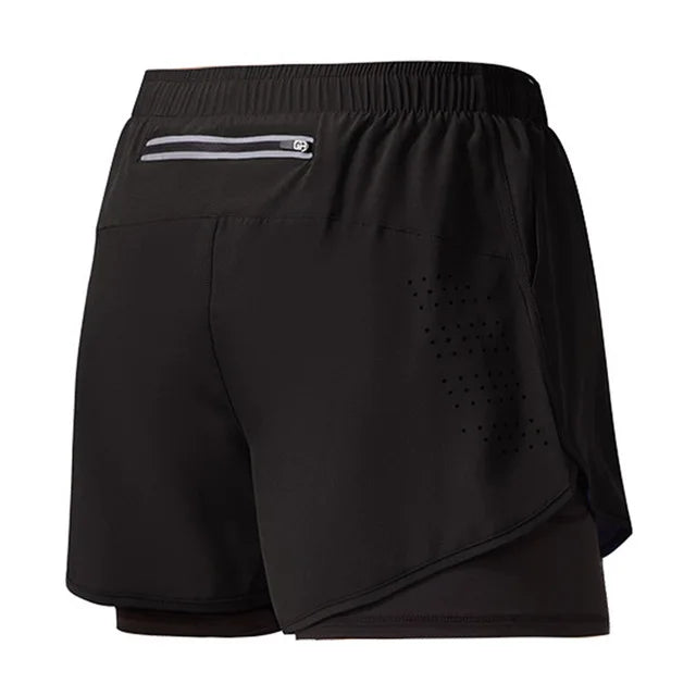 Herren Laufshorts Schnelltrocknende Fitness Schwarz Doppellagige Shorts Herren Neue Sport Workout Training Bodybuilding Kurze Hosen