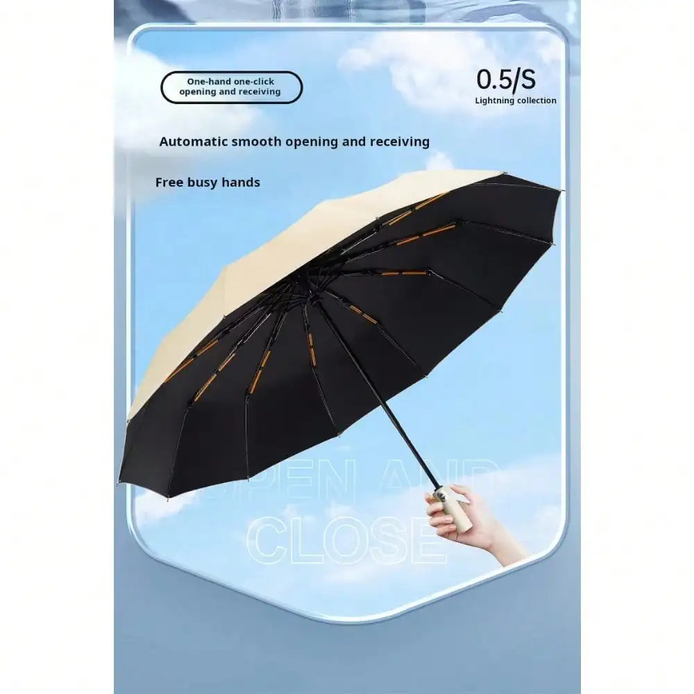 Automatic Black Glue Folding Rain Umbrella Reinforcement And Thickening For Sun And Rain Protection Umbrella