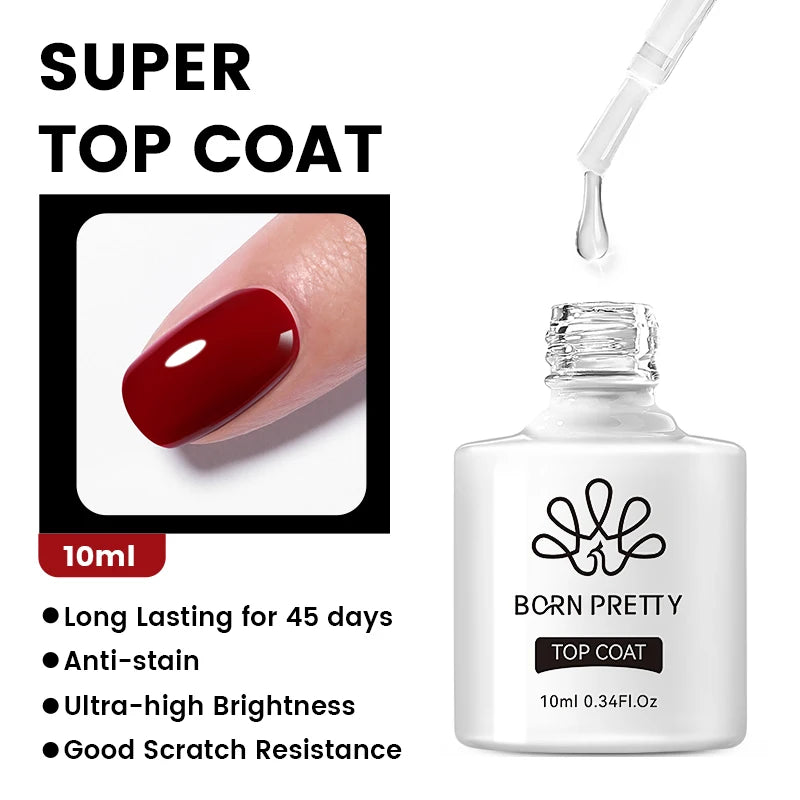 BORN PRETTY 10ml Base Gel Top Coat Rubber Gel Aufbaugel für Nägel Tools Soak Off UV LED Nagellack Funktionsgel