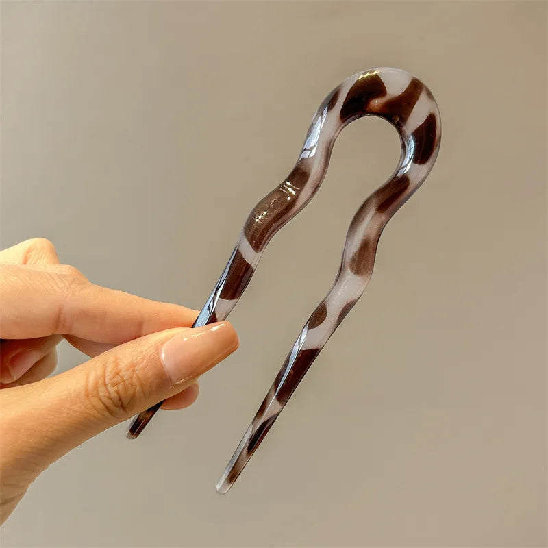 U-förmige Haargabel Mode Schildpatt Acetat Acryl Haarnadel Geometrischer Kopfschmuck Haarstäbe Frauen Mädchen Haar-Accessoires