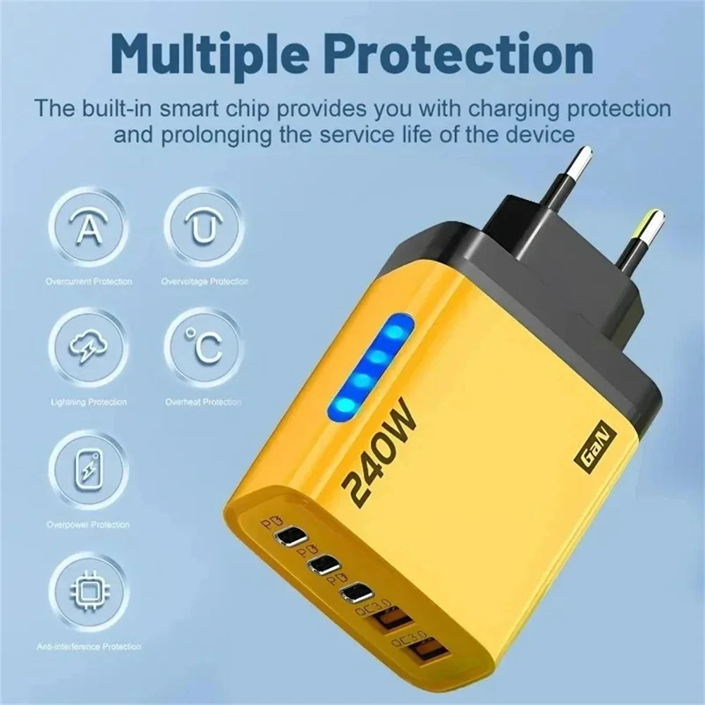 240W USB C Charger Quick Charge QC 3.0 PD Fast Charging Type C Phone Charger Adapter for iPhone Samsung Xiaomi Wall USB Chargers
