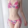 New Fashion Ribbed Floral Bikini Set for Small Chest Adjustable Tie Side Swimwear Women Summer Beach Bikinis