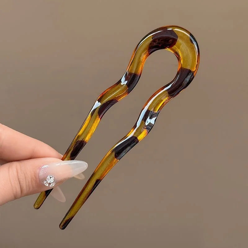 U-förmige Haargabel Mode Schildpatt Acetat Acryl Haarnadel Geometrischer Kopfschmuck Haarstäbe Frauen Mädchen Haar-Accessoires