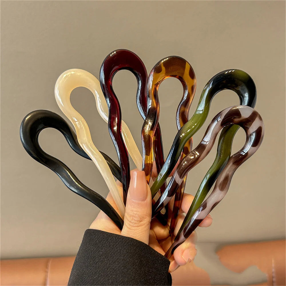 Fashion U-Shaped Hair Fork Tortoiseshell Acetate Acrylic Hairpin Geometric Women's Hair Accessories Hair Sticks Girls Headwear