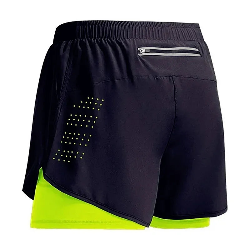 Herren Laufshorts Schnelltrocknende Fitness Schwarz Doppellagige Shorts Herren Neue Sport Workout Training Bodybuilding Kurze Hosen
