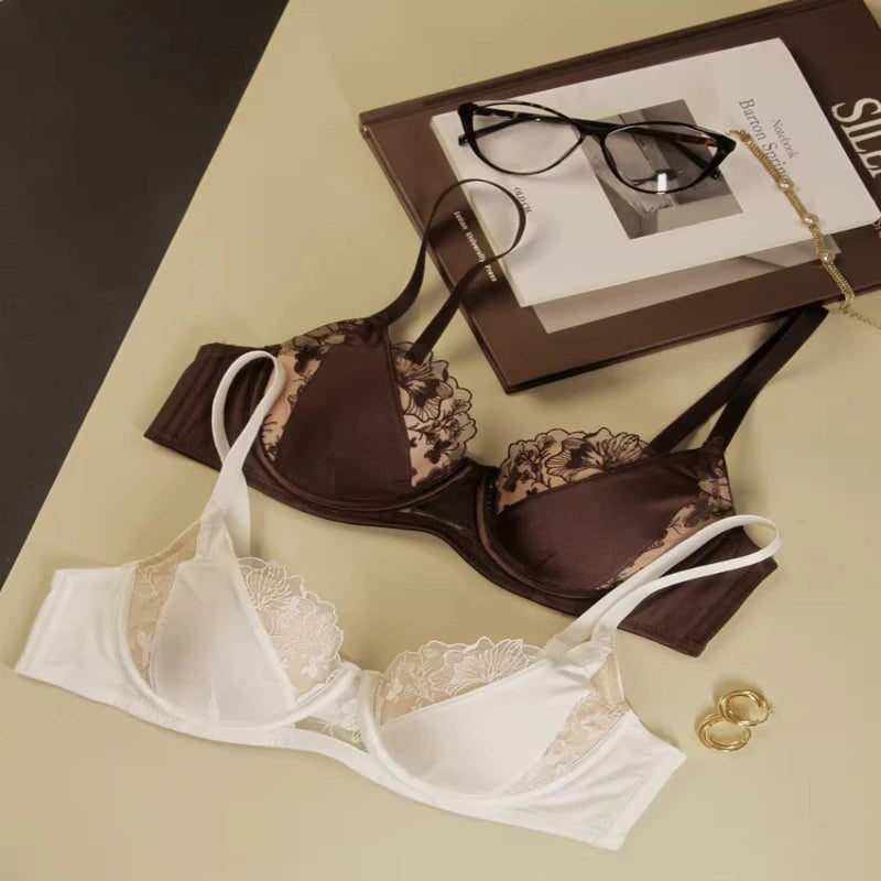 Ensemble Lingerie Dentelle Brodée Sexy Pour Femmes, Soutien-Gorge Minimiseur, Armature Douce Anti Affaissement Confort Quotidien