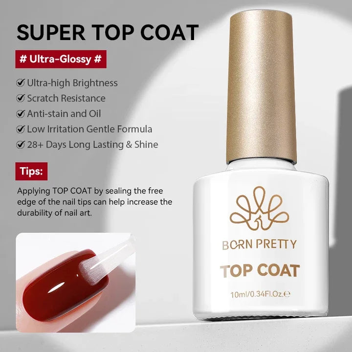 BORN PRETTY 10ml Base Gel Top Coat Rubber Gel Aufbaugel für Nägel Tools Soak Off UV LED Nagellack Funktionsgel
