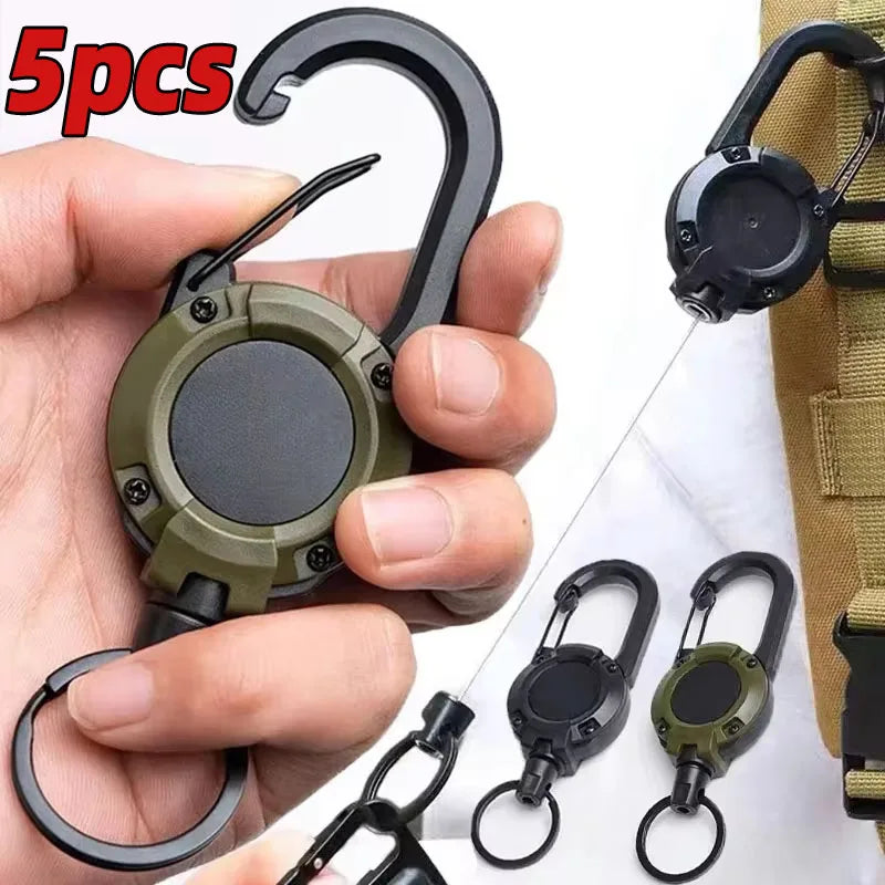 Einziehbarer Hochleistungs-Schlüsselanhänger, Karabiner, starkes Stahlseil, Schnalle, Feder-Schlüsselring, Outdoor-Sport-Befestigung, Schlüsselanhänger-Werkzeug
