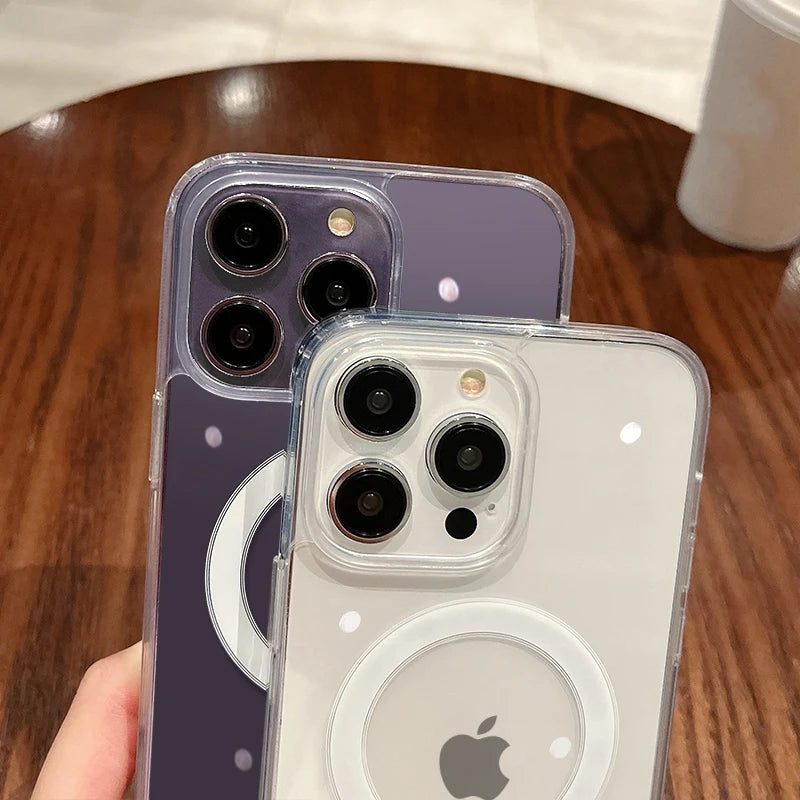 Für Magsafe Magnetische Transparente Kabellose Ladehülle für iPhone 11 12 13 14 15 16 17 Air Pro Max Plus Mini Stoßfeste PC-Hülle