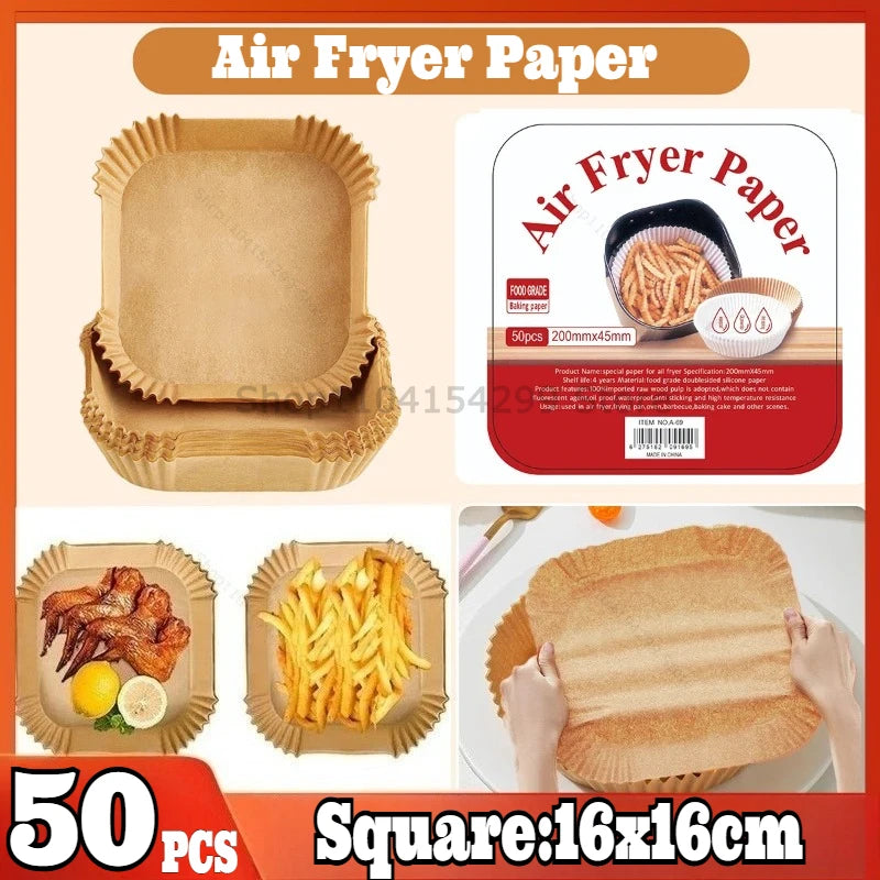 50 Pack Antihaft-Papierauskleidungen für Heißluftfritteusen zum Backen und für Mikrowellen – leicht zu reinigen und zu trennen für gesünderes Kochen