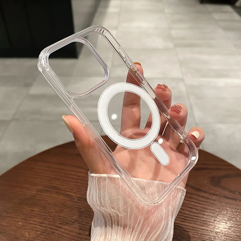 Für Magsafe Magnetische Transparente Kabellose Ladehülle für iPhone 11 12 13 14 15 16 17 Air Pro Max Plus Mini Stoßfeste PC-Hülle