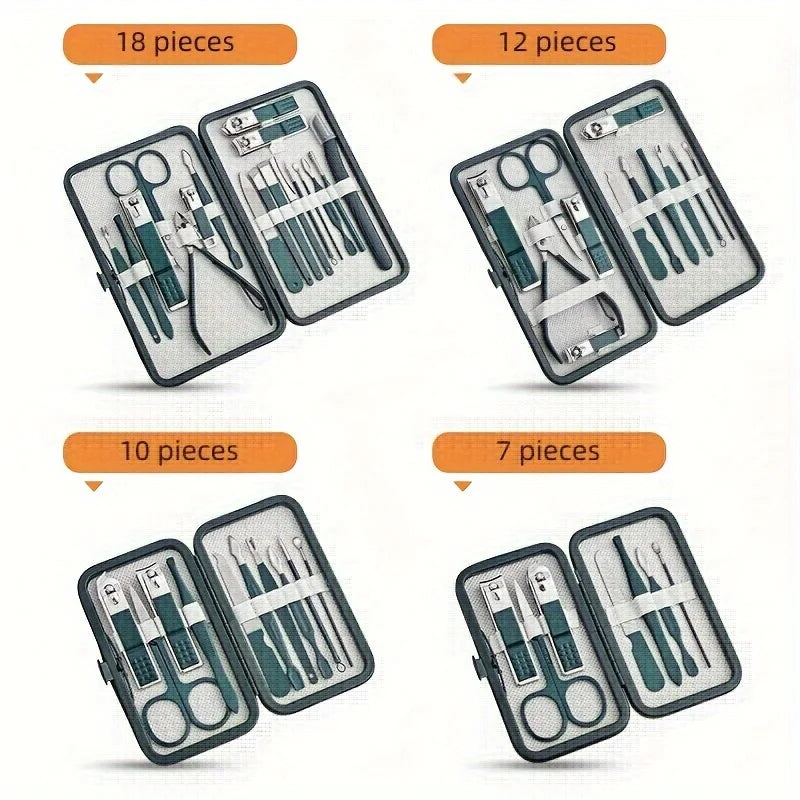 Professionelles 7/10/12/18-teiliges Nagelpflegeset aus Edelstahl Maniküre & Pediküre Set Nagelknipser Set mit Reiseetui