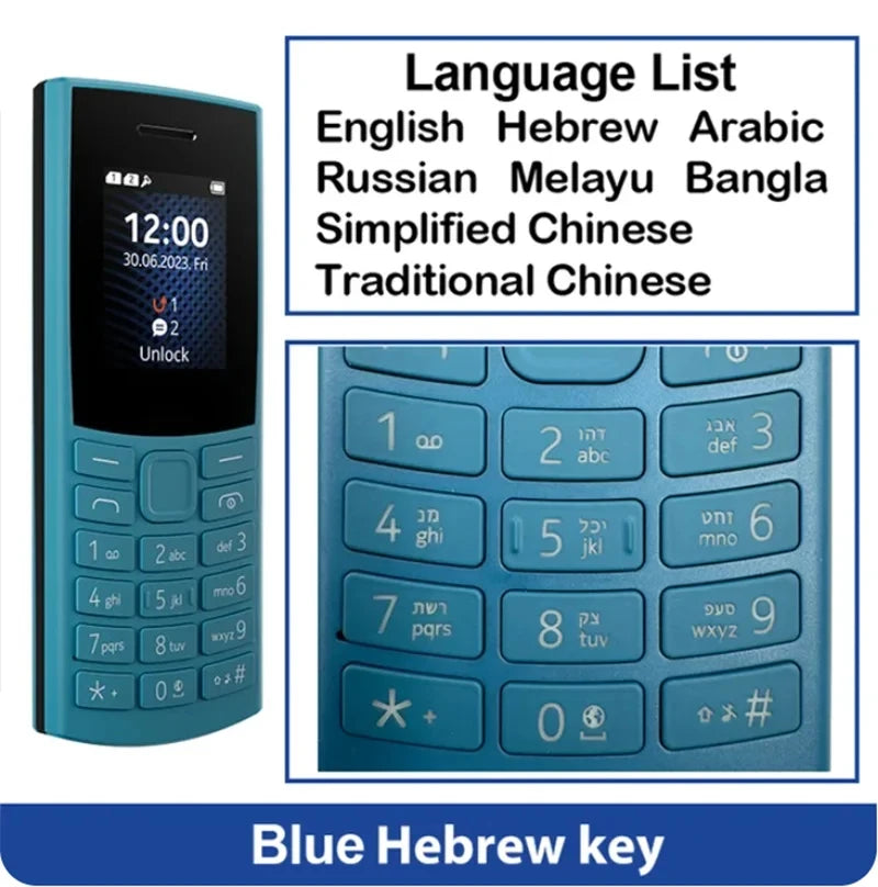 Finnland hat 105 2023 Bluetooth 5.0 Mobiltelefon 4G-Netz Dual-SIM 1,8" Akku UKW-Radio Anrufaufzeichnung Hebräische Tasten im Telefon hergestellt