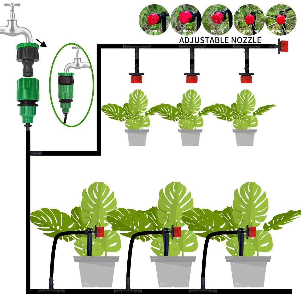 Micro-Tropfbewässerungssystem Tragbar 20M Automatische Bewässerung mit Einstellbaren Tropfern Nebel-Bewässerungs-Kits Gartenschlauch