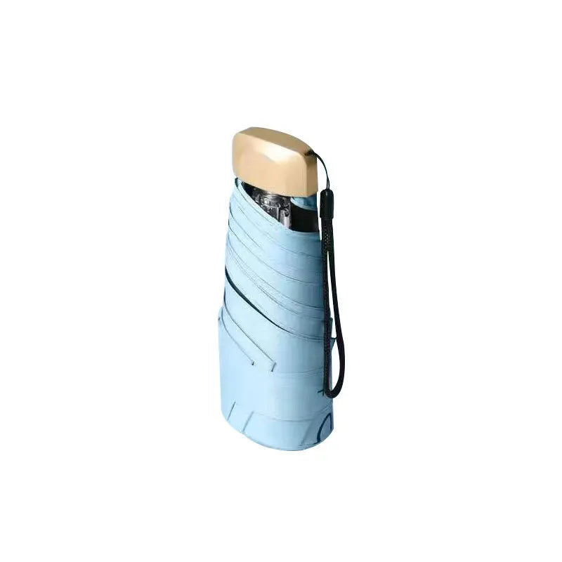 UPF50+ Mini Flachschirm, 5-fach faltbar, tragbarer Taschen-UV-Schutz-Regenschirm für Damen