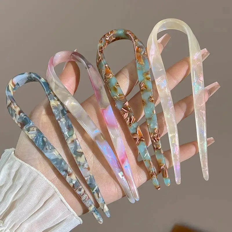 U-förmige Haargabel Mode Schildpatt Acetat Acryl Haarnadel Geometrischer Kopfschmuck Haarstäbe Frauen Mädchen Haar-Accessoires