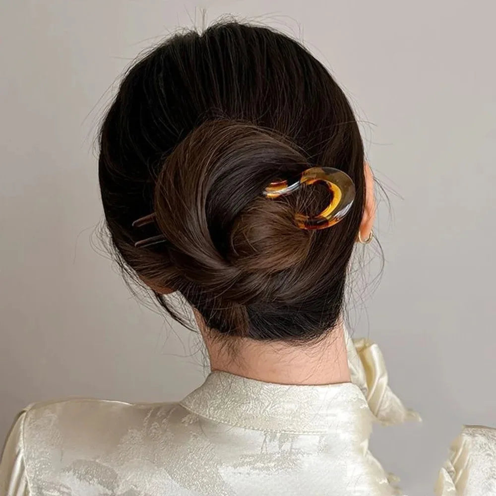 Fashion U-Shaped Hair Fork Tortoiseshell Acetate Acrylic Hairpin Geometric Women's Hair Accessories Hair Sticks Girls Headwear